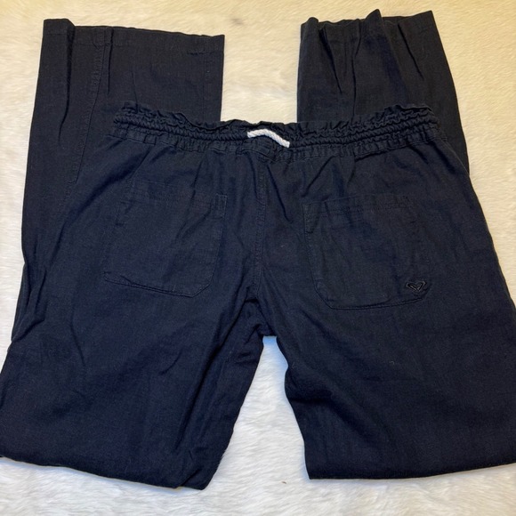 Roxy Black Linen Blend Wide Leg Drawstring Lounge Pants Womens Size L - Picture 5 of 5